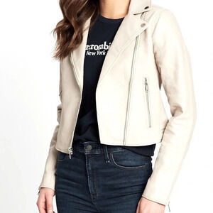 Abercrombie And Fitch Cream Gray Faux Leather Biker Moto Jacket Size‎ Small